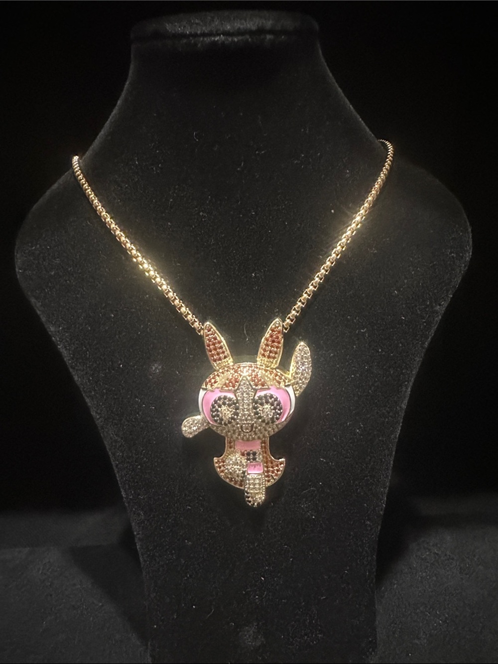 Gold Tone Crystal Blossom Powerpuff Girls Pendant Necklace